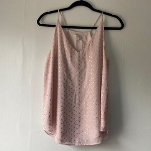 Loft Blush pink blouse with gold polka dots